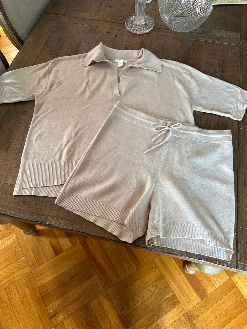H&M Beige Knit Polo Top & Shorts